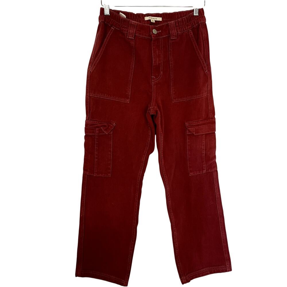 Pacsun bright red denim cargo pants elastic waist women's size small cotton
